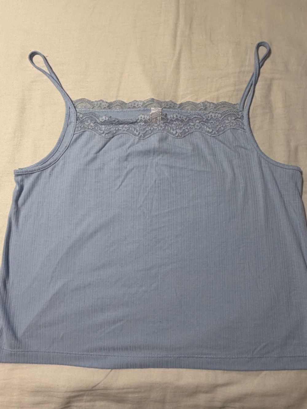 Auden Light Blue Ribbed Lace-Trim Camisole